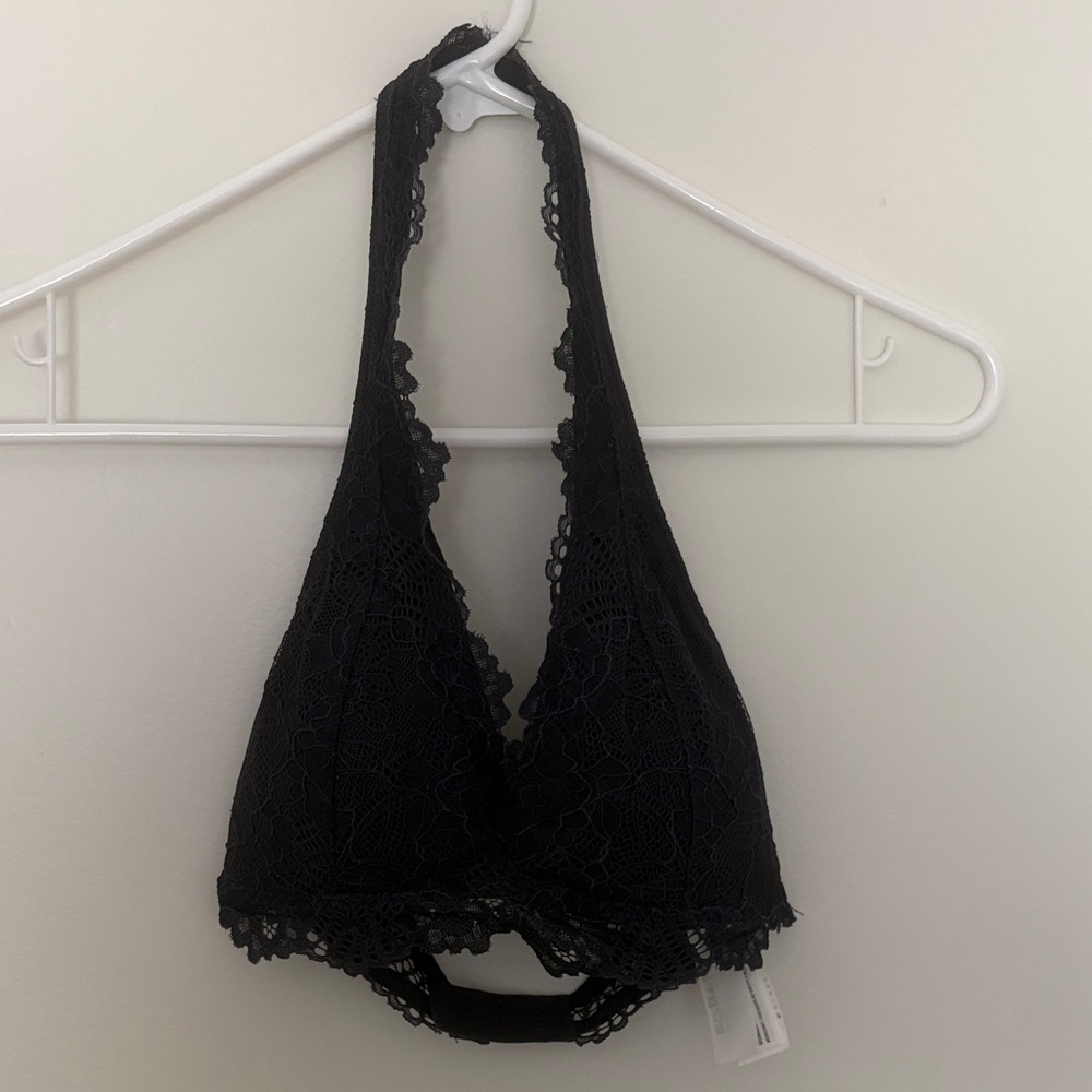 Elegant Navy Blue Lace Halter Bralette, never worn